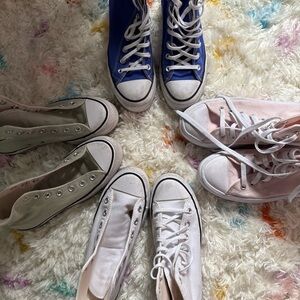 Converse High-Top Sneakers in Blue, Pink, White, and Tan